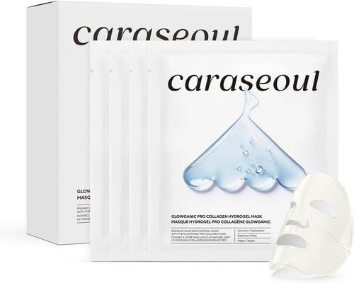 caraseoul Glowganic Pro Collagen Hydrogel Facial Mask - Niacinamide (Vitamin B3) and Adenosine, Moisturizing and Brightening, Minimizes Pores, Korean Skincare, Vegan, Night Masks [4 Pieces]